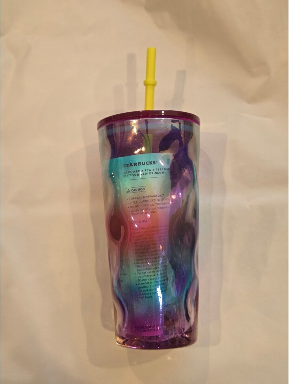 Starbucks Iridescent glass Tumbler with Yellow Straw 18 oz
